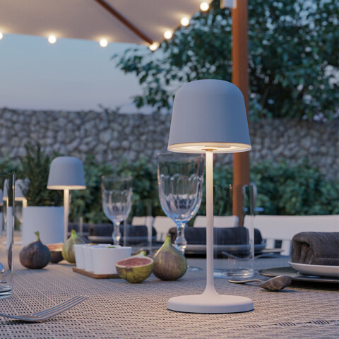 Lámpara de mesa LED inalámbr. tipo hongo gris IP54 EG1074