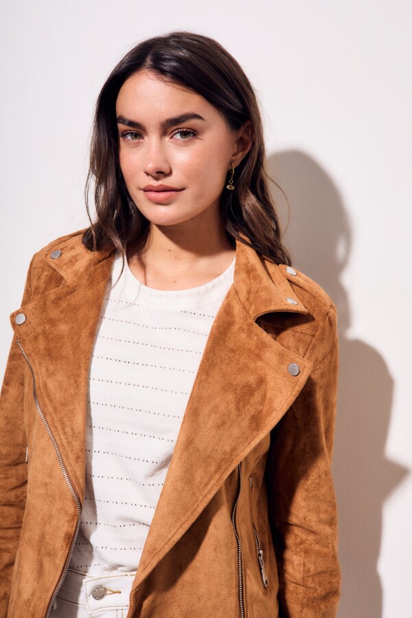 Campera Gamuza Cuero Vegano Camel