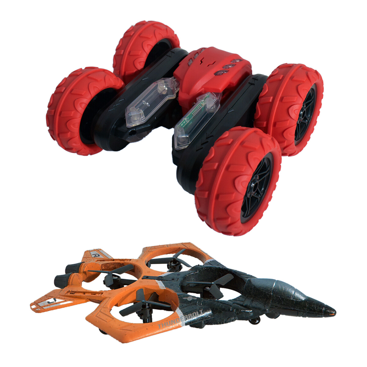 Set Juegos Control Remoto Auto Acrobático + Avión Combate - Rojo 
