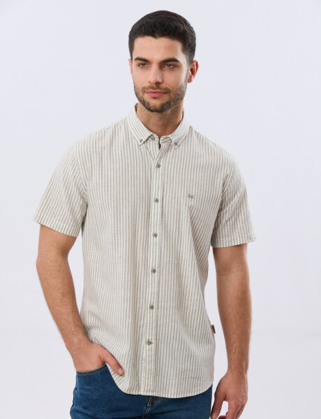 CAMISA RAYADA DE LINO Verde