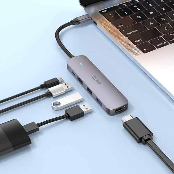 Hub Hoco Hb27 4 Puertos Usb-c A Hdmi HUB HOCO HB27 USB-C A USB A/C/HDMI
