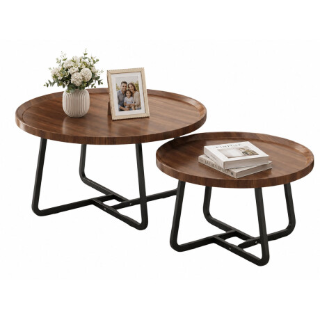 Set 2 Mesas Ratonas Redondas Hierro Living Moderno Marrón