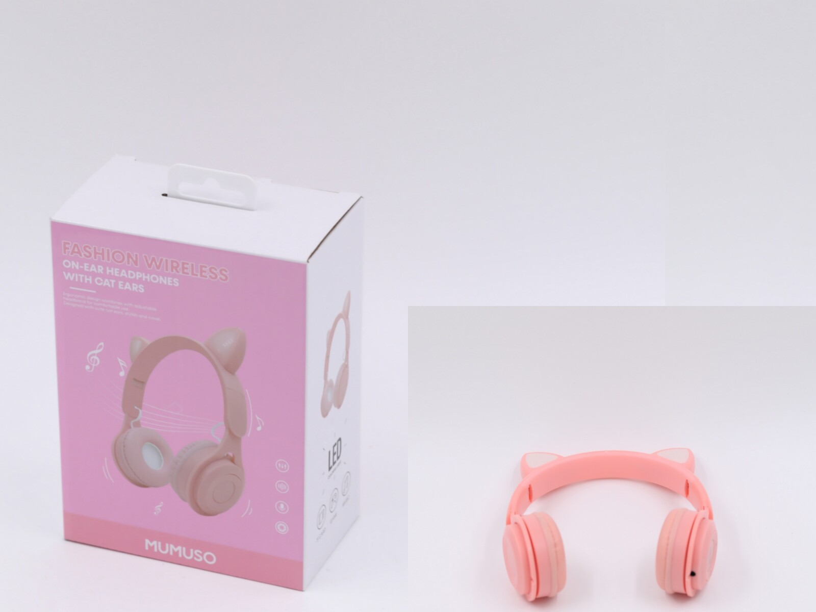 AURICULARES ON-EAR INALÁMBRICOS DE MODA CON OREJAS DE GATO (ROSA) 