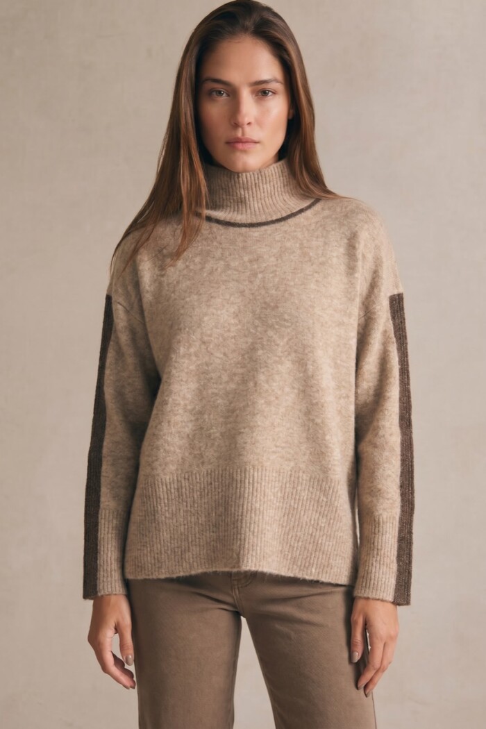 Polera Combinada Beige Melange