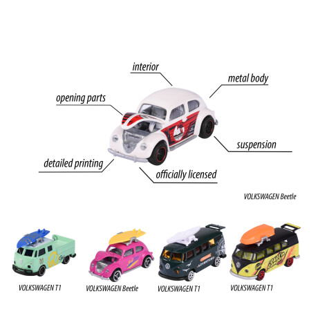 Pack X 5 Autitos Majorette Volkswagen Metal 7,5 cm 001
