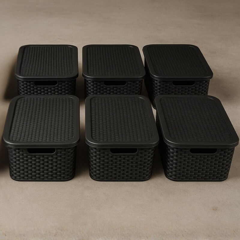 Set x6 caja simil ratán 15lts NEGRO