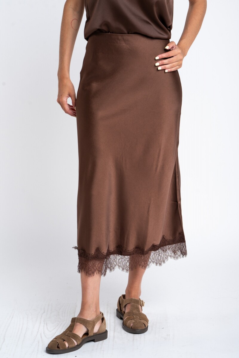 Falda Midi Satinada Chocolate