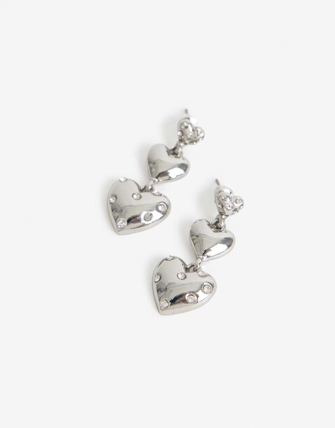 Aros Colgantes Largos Metal Aros Largos Corazón Delicado - Plateado Rodio