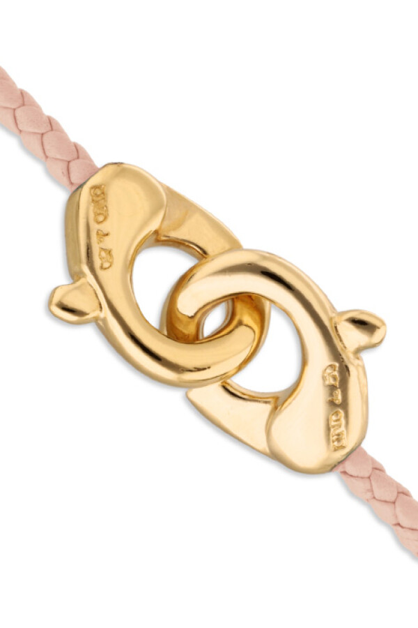 PULSERA DE CUERO ROSA CON MOSQUETÓN ENTRELAZADO BAÑADO EN ORO 18K Pulsera