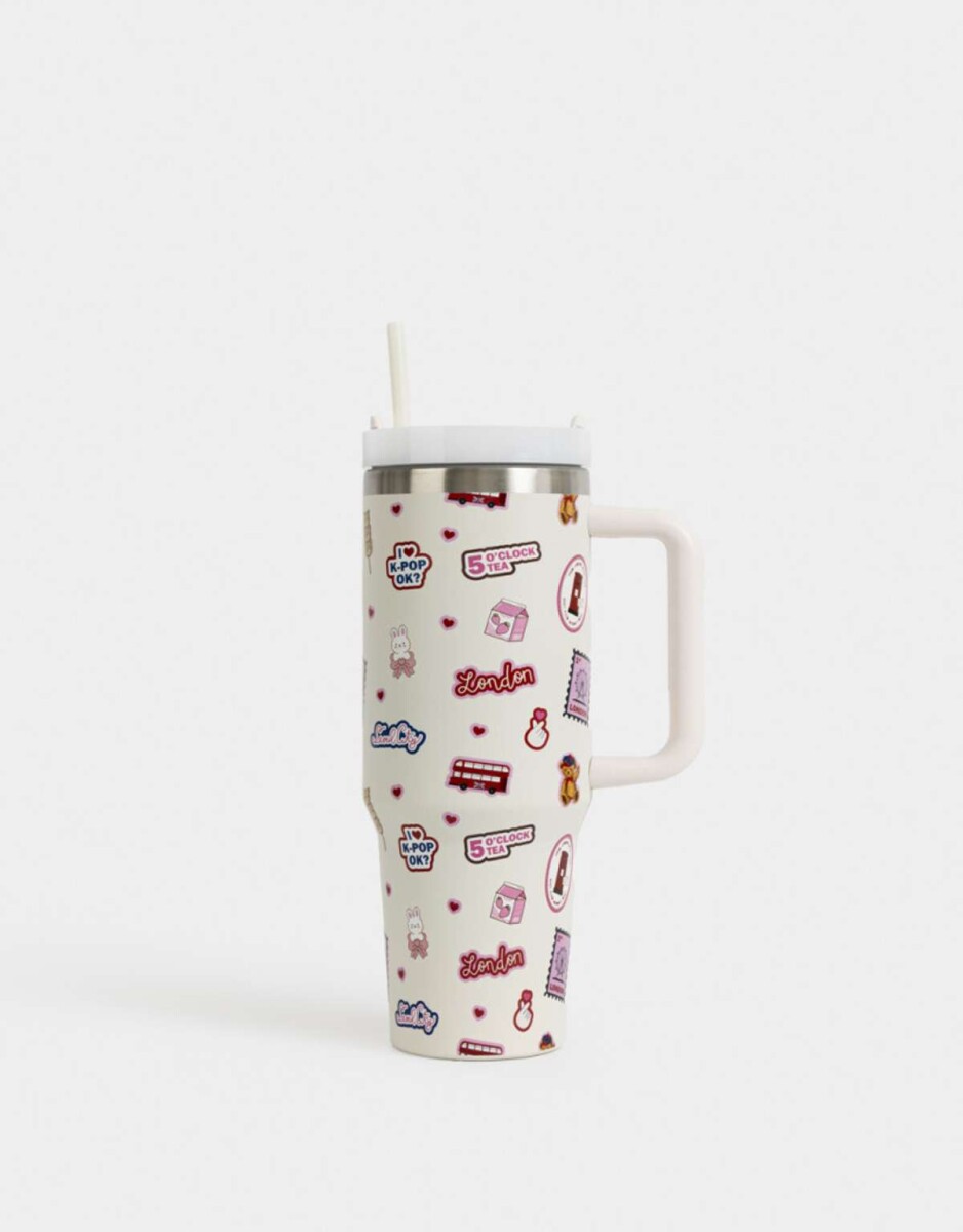 Vaso Térmico Estampado - Blanco Crema 