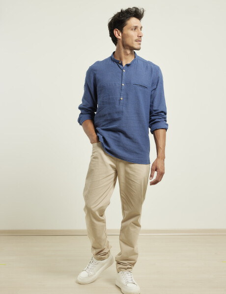012105 CAMISA HARRINGTON LABEL DE LINO Azul Piedra