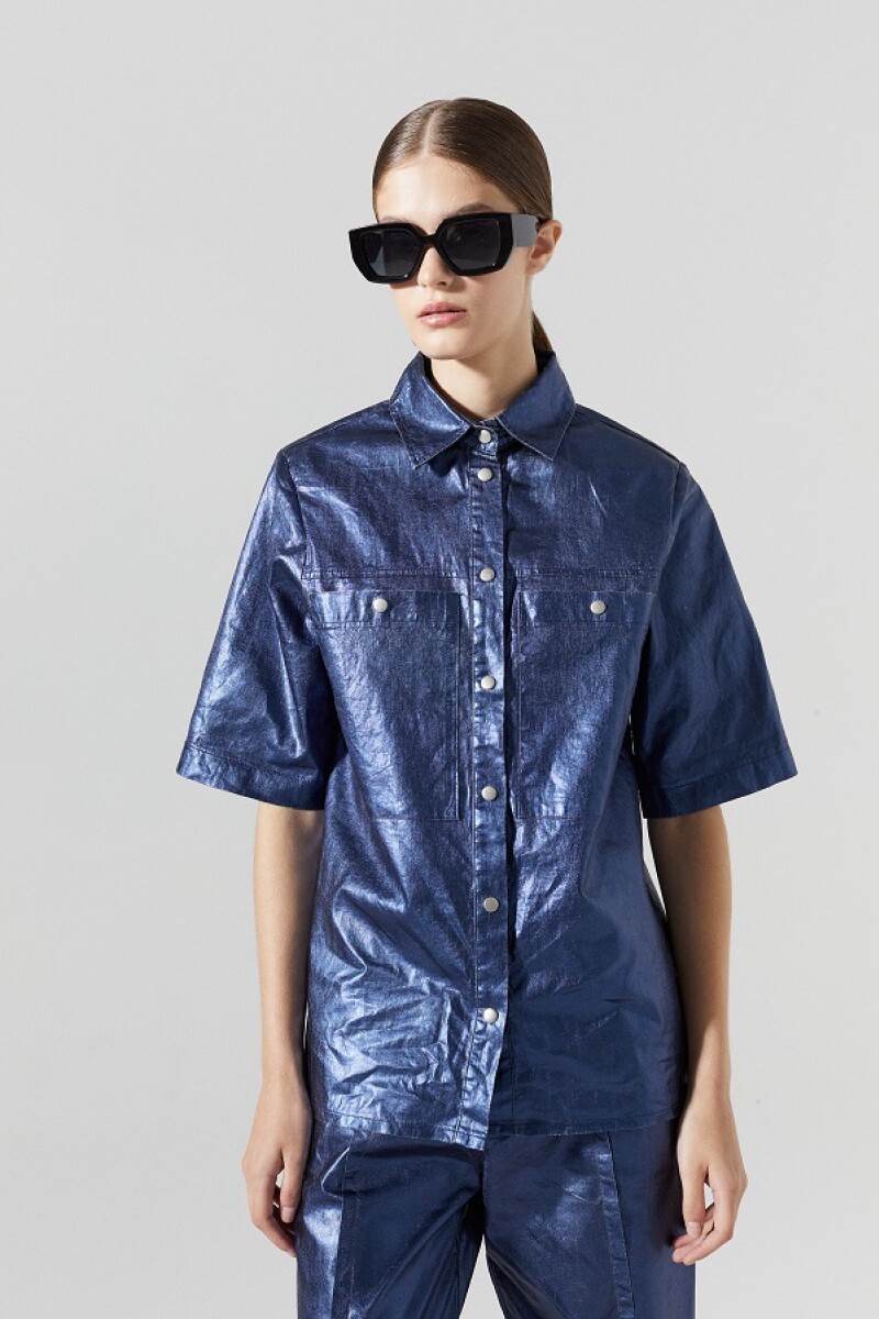 SOHO METALLIC LINEN SHIRT Azul