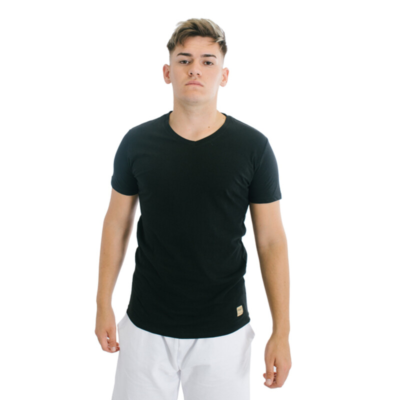 Muvem Men Plain V Neck T-Shirt Negro