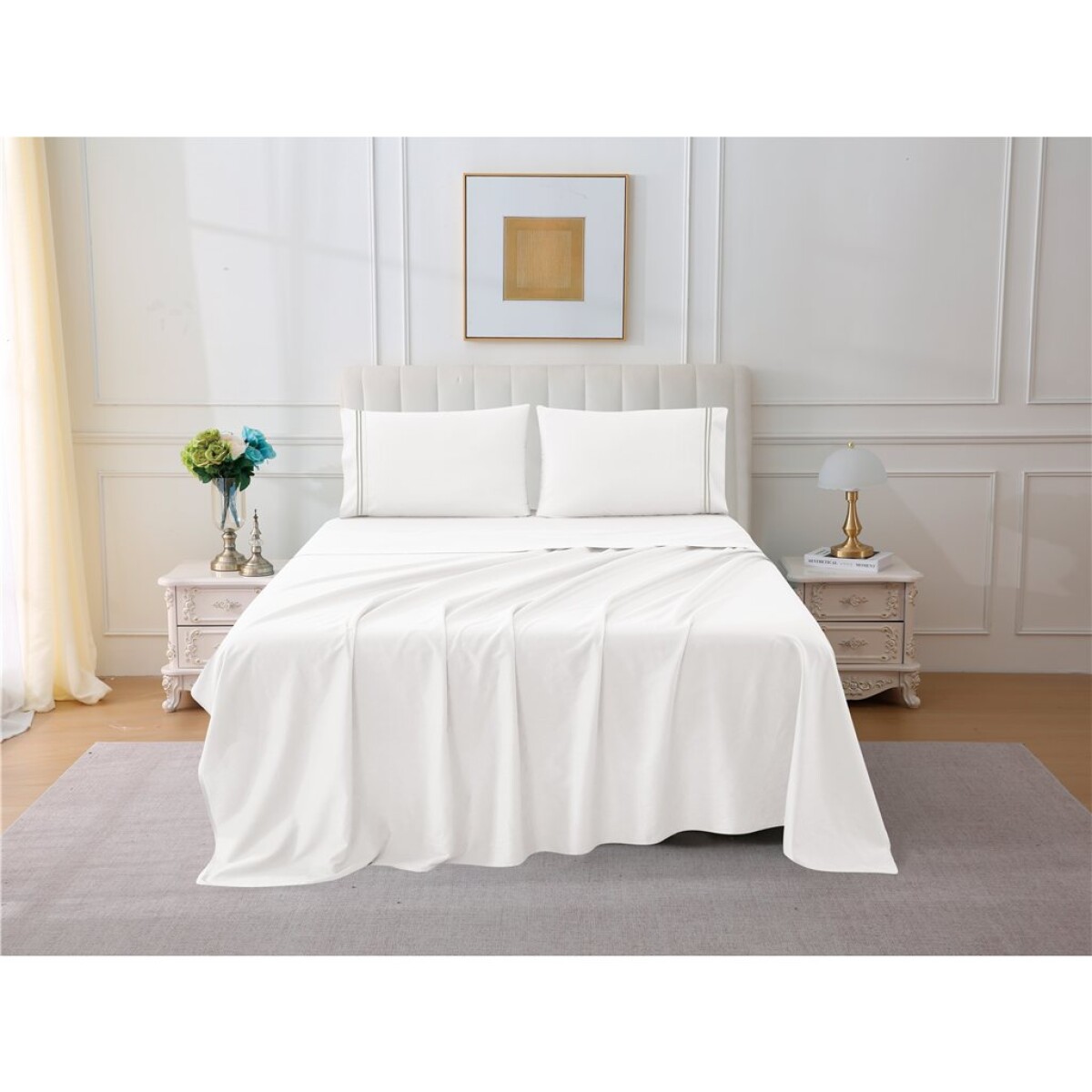 JGO SABANA BORDADO ALG 200H KING 180x200+35CM BCO 