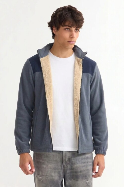 Campera de polar con corderito GRIS