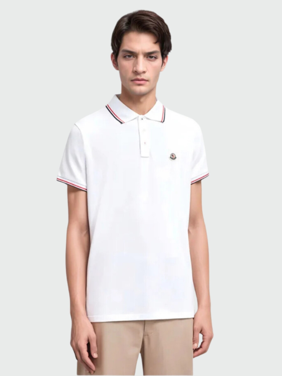 Moncler - Polo de Piqué de Algodón con Ribetes Tricolor 