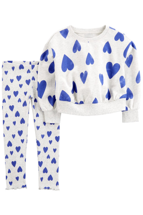 Set dos piezas de algodón, pantalón y buzo, diseño corazones Set dos piezas de algodón, pantalón y buzo, diseño corazones
