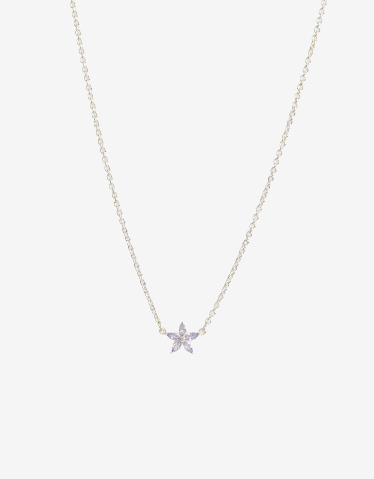 Cadena Corta con Dije Cubic zirconia Collar Con Dije Floral Cubic Plateado - Plateado