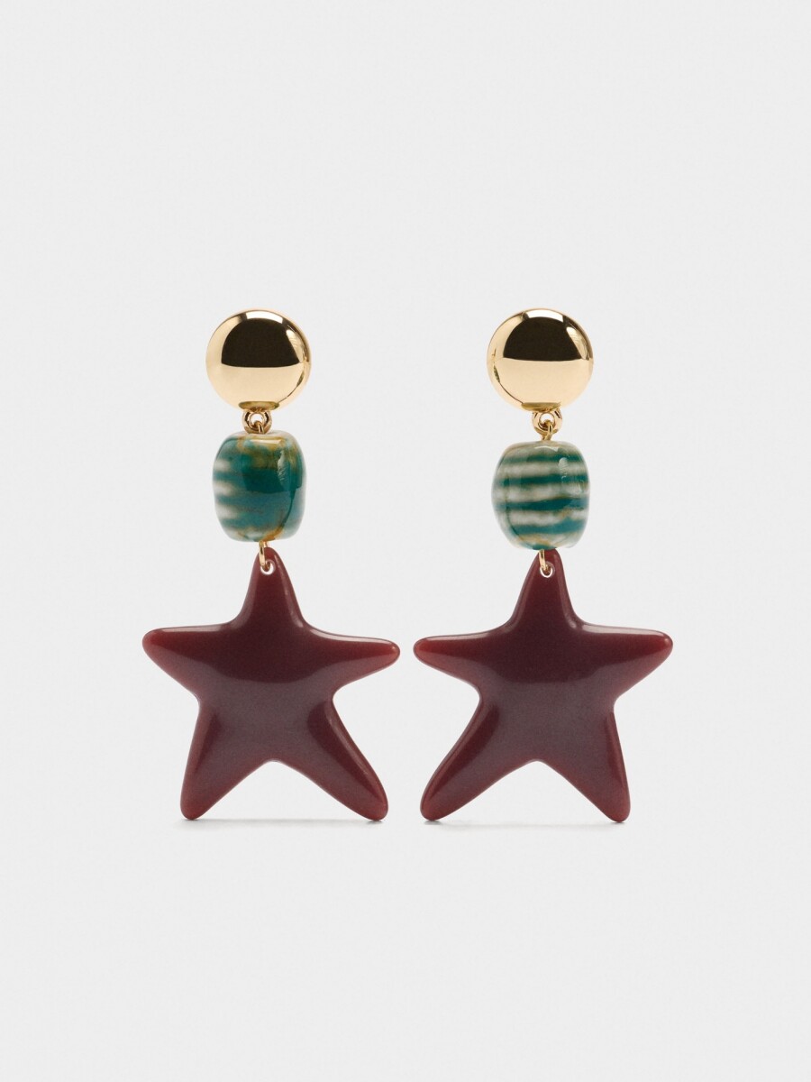 Pendientes Largos Estrellas Con Cerámica multicolor