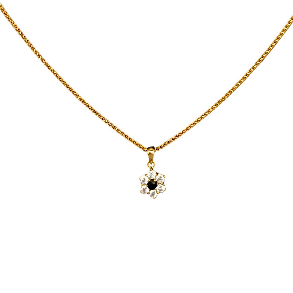 Dije Flor-Oro bajo-Piedra Ónix y Zirconia-CP8699 - Conpiedra 