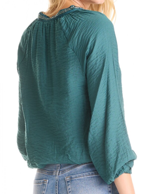 Blusa Saten Mostacillas VERDE OSCURO