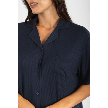 New ribb camison abotonado en el frente Azul