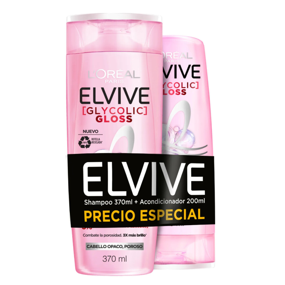 Pack L'Oréal Paris Elvive Glycolic Gloss Shampoo 370ml + Acondicionador 200ml 