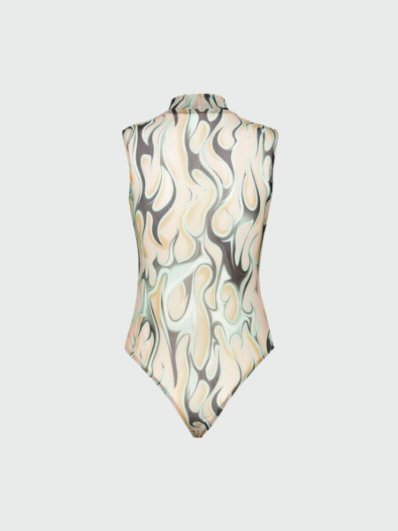 PHILIPP PLEIN - Body de tul sin mangas Llama Verde