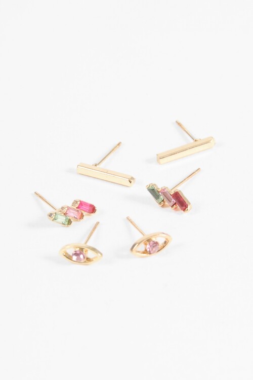 Set caravanas pins strass dorado
