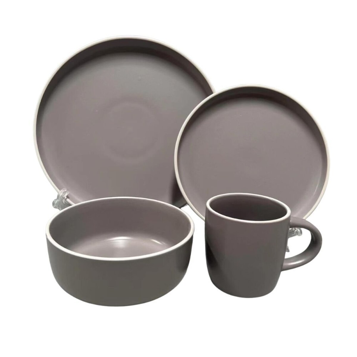 JUEGO VAJILLA 16PCS 27/20/15/350ML ALA RECT GRIS 