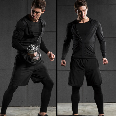 Conjunto Deportivo Termico X6 Psc Remera Calza Short Negro