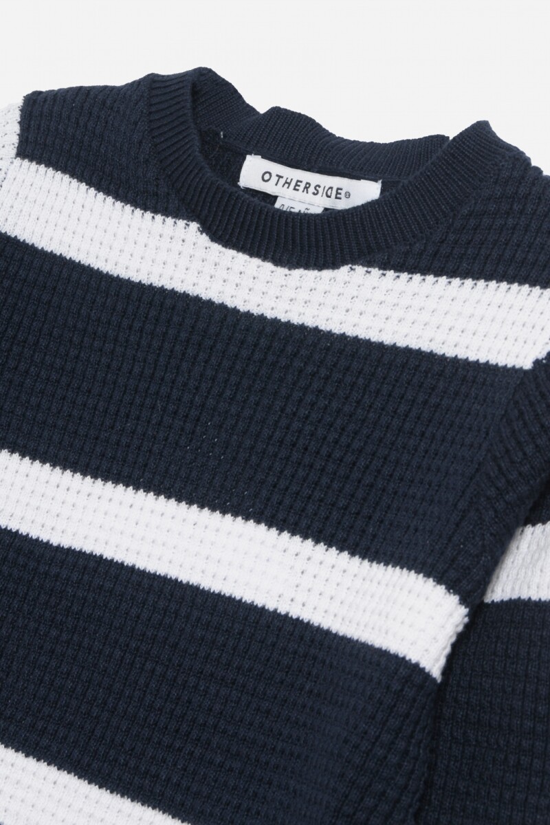 Sweater cuello redondo AZUL Y BLANCO