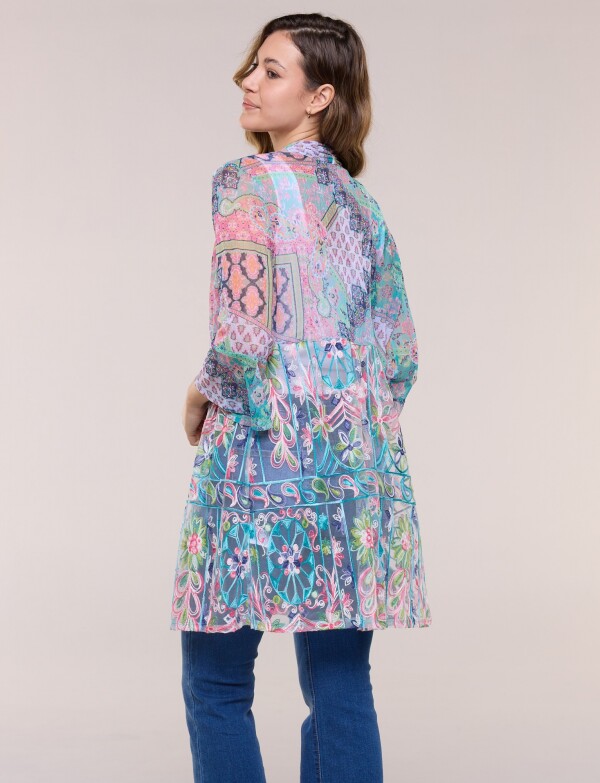 Cardigan Patchwork De Tul Bordado VERDE/MULTI