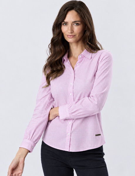 CAMISA CUADROS CON FRUNCES Rosa