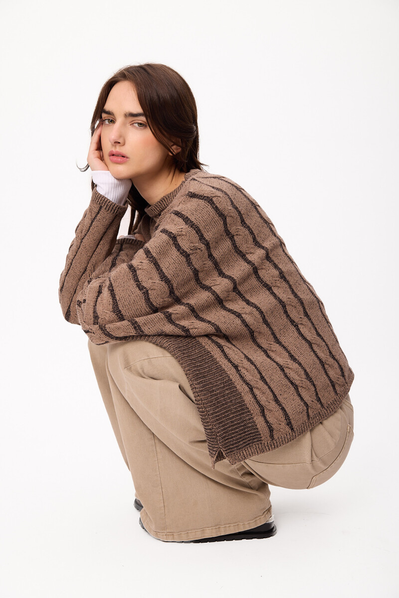 Sweater Lana Crop Oceano Negro/Marrón