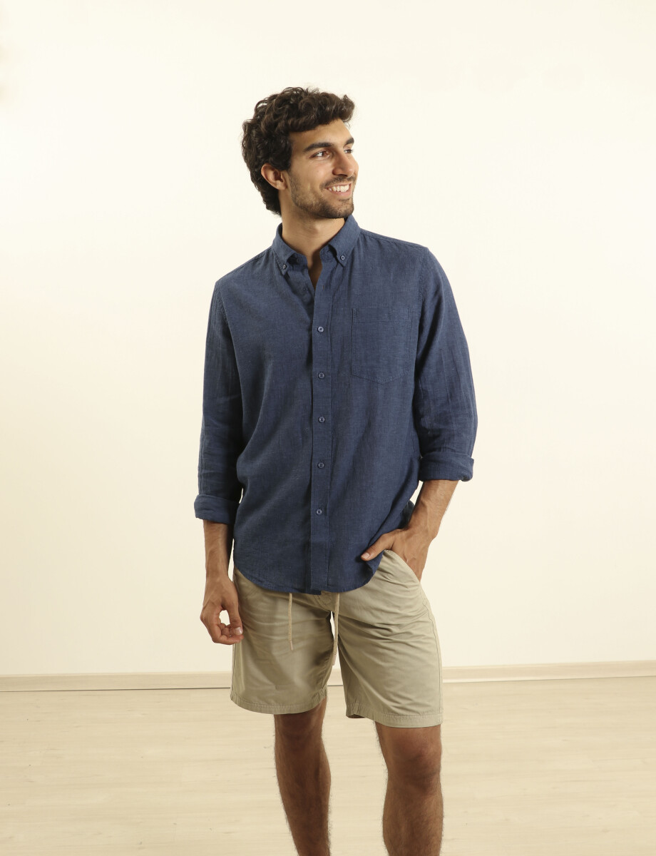 011665 CAMISA DE LINO HARRINGTON LABEL Azul Piedra
