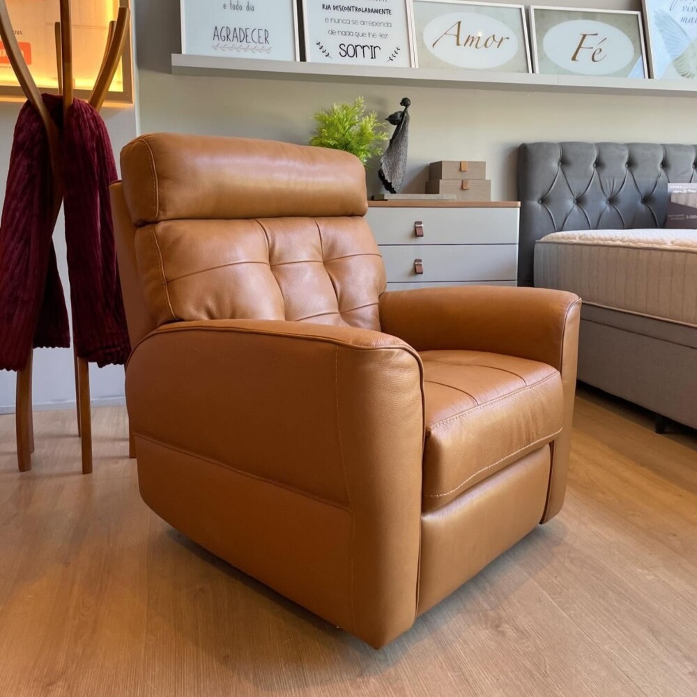 Poltrona Reclinable Eléctrica 100% cuero - Aurora Marrón