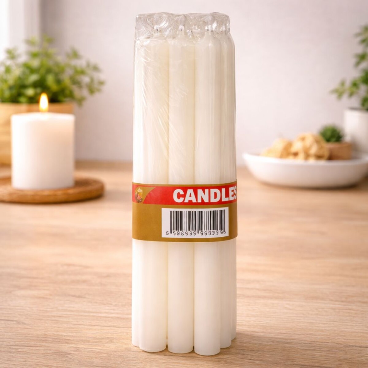 VELAS BLANCAS 19CM X 8 UNIDADES 