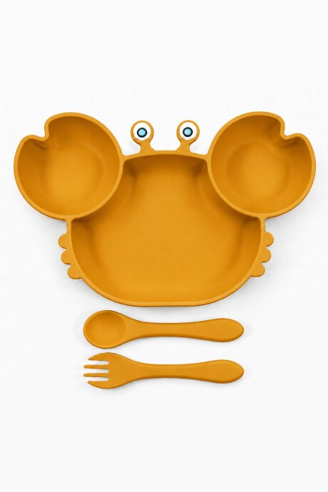 Set de plato infantil de silicona con diseño de cangrejo Amarillo
