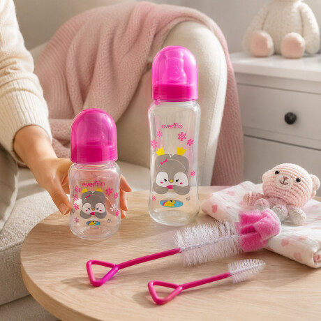 Set Evenflo X2 Mamaderas 120/240ml + X2 Cepillos Limpieza Rosa