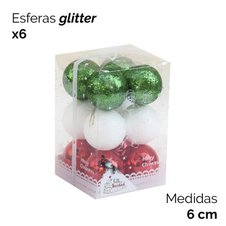 Esferas Con Glitter Verde Blanco Y Rojo X6 Unidades 6cm Unica
