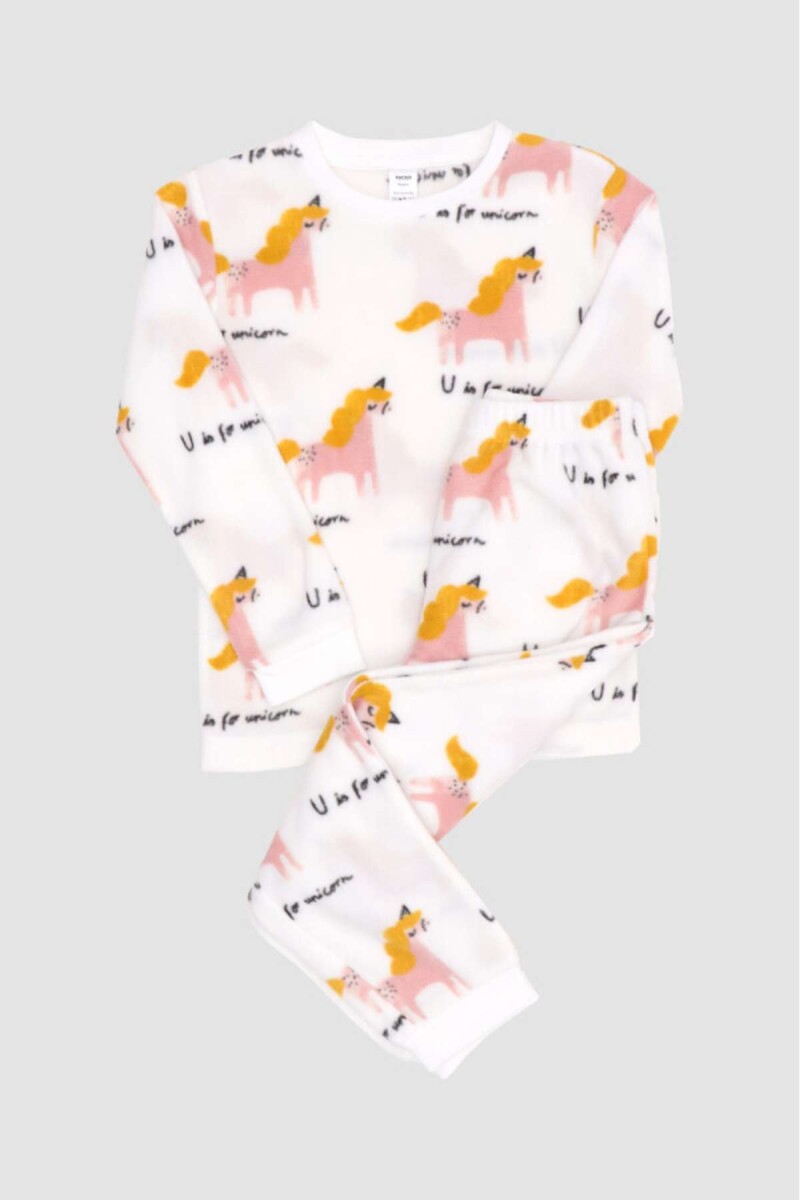 Pijama infantil polar unicornios rosados - Marfil 
