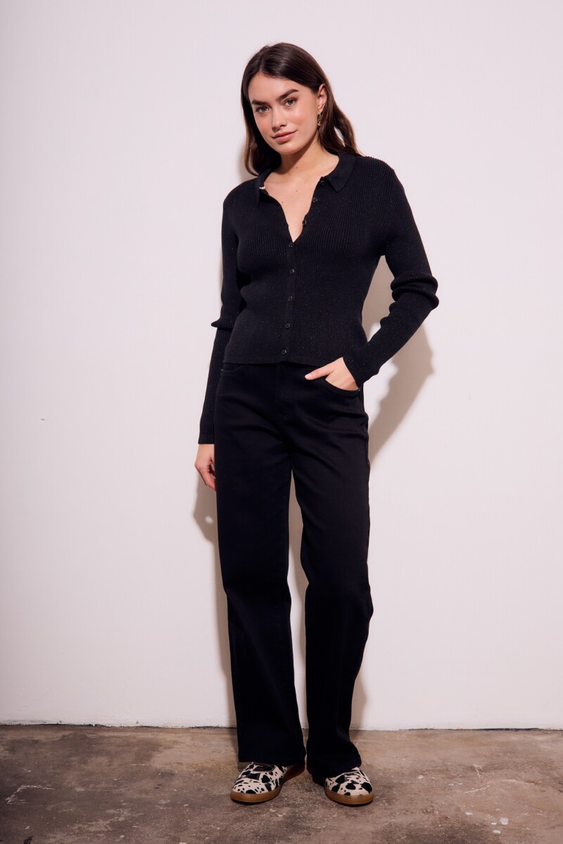 Cardigan Cuello Polo Negro