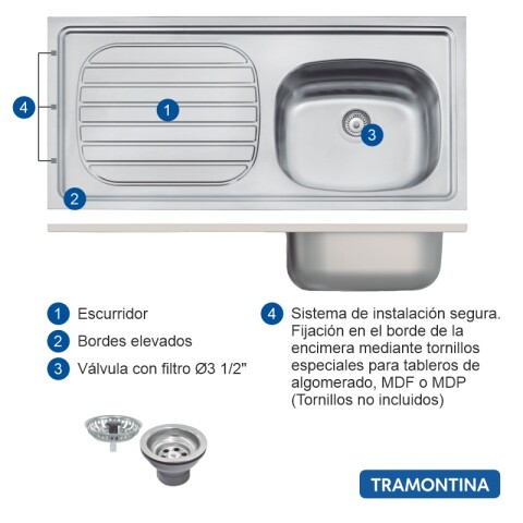Pileta Mesada Derecha Fregaderos de sobreponer Tramontina Filo 40 FX DX 120x50 cm 93425500 Pileta Mesada Derecha Fregaderos de sobreponer Tramontina Filo 40 FX DX 120x50 cm 93425500