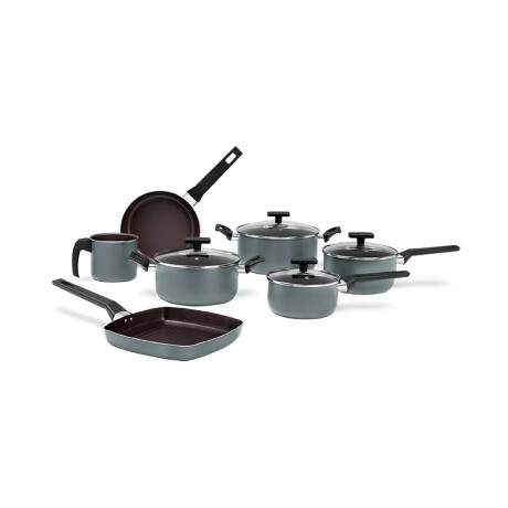 Juego Batería Cocina 7 Pzs Aluminio Ceramica Antiadherente Gris
