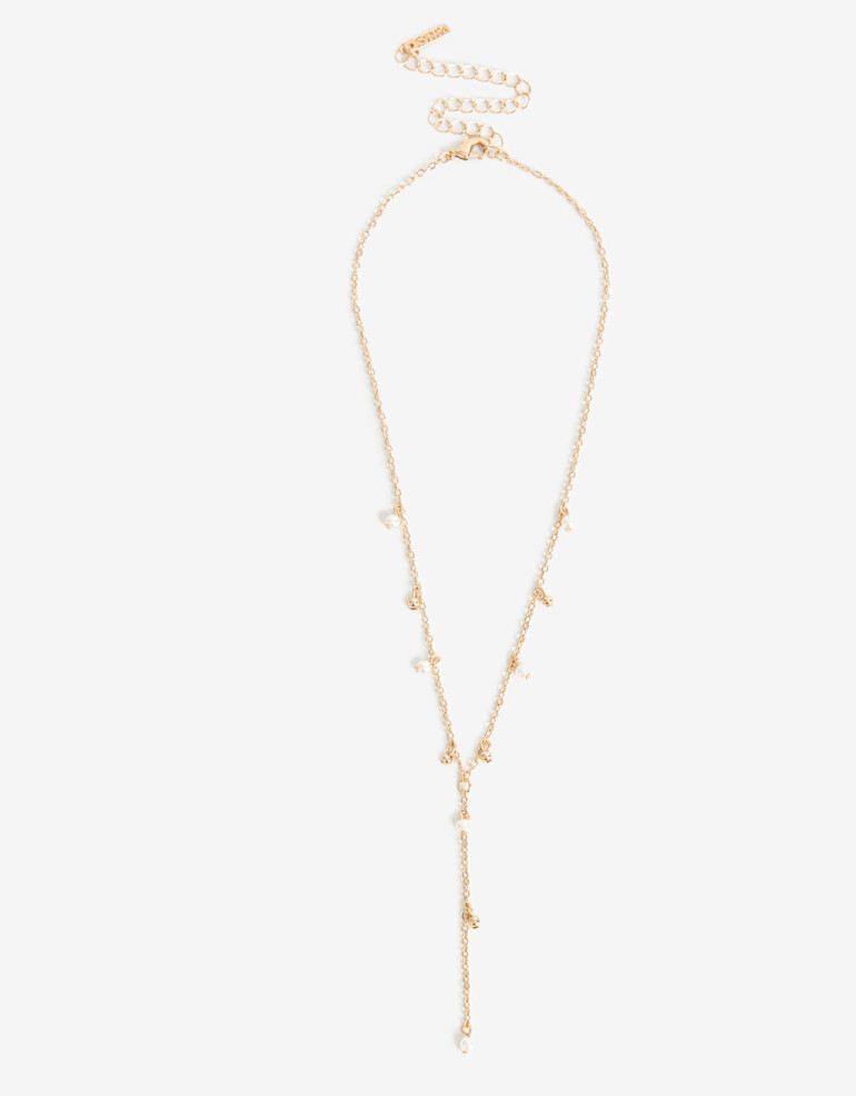 Collares Cortos Perlas Collar Metal Con Perla - Dorado