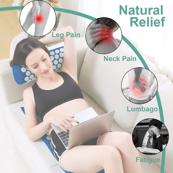 Colchoneta Mat + Almohada Acupuntura Masajeador Relajación Color Variante Azul