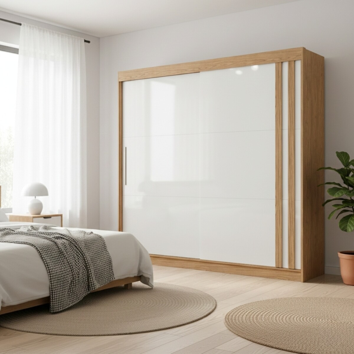 Ropero Seúl Premium – 2 Puertas Corredizas 100% MDF Freijó/Off White 