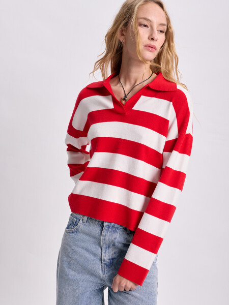 Buzo punto cuello polo Rojo