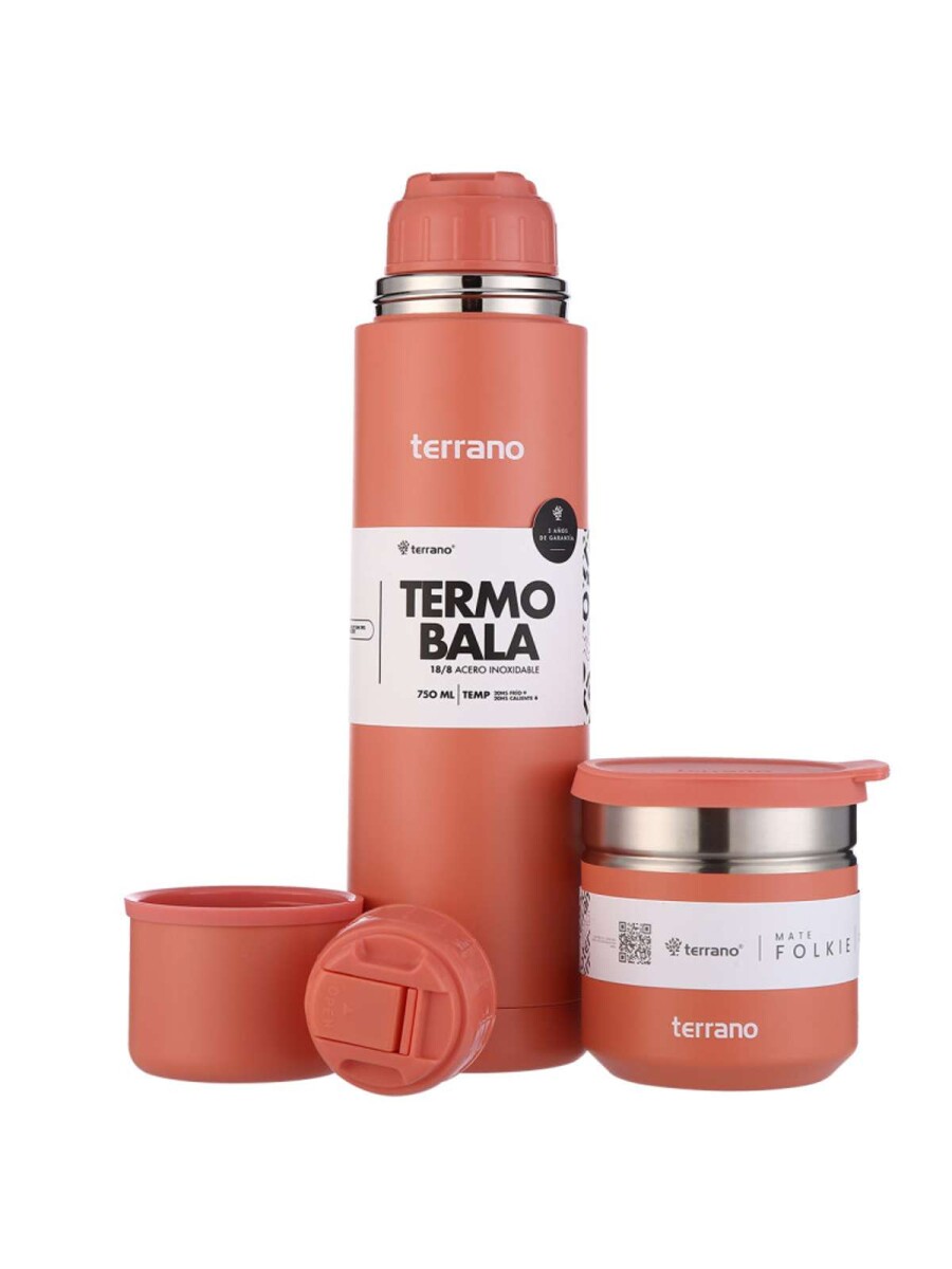 Kit Termo Acero Bala 750Ml + Mate Folkie - Coral 
